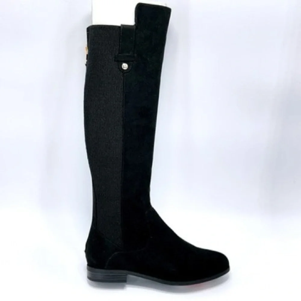 Anne Klein Size 6.5 Black Suede/Elastic Knee High Riding Boots NEW Audrey iFlex